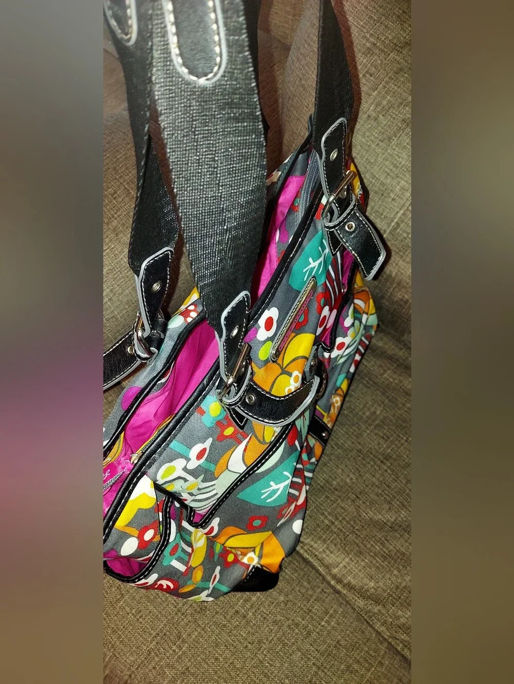 Lily Bloom Multicolor Floral Tote with Black Trim
